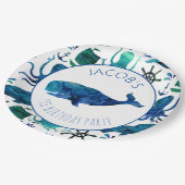 Assiettes En Carton Sous l'anniversaire de baleine d'océan d'aquarelle (Angle)