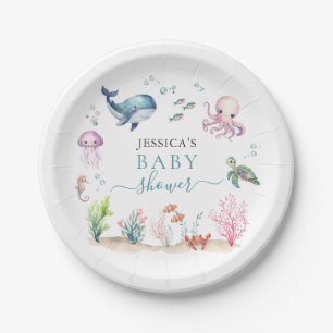 Assiettes En Carton Sous l'Aquarelle de la mer Baby shower d'animaux m