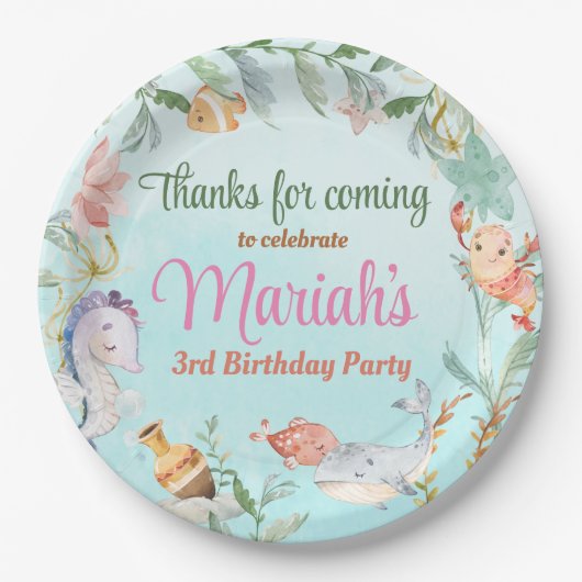 Assiettes En Carton Sous l'aquarelle de mer Anniversaire (Devant)