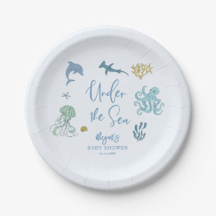 Assiettes En Carton Sous le Baby shower bleu mer