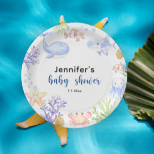 Assiettes En Carton Sous Le Baby shower De La Mer Animaux