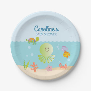 Assiettes En Carton Sous le Baby shower de mer bleu et vert