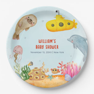 Assiettes En Carton Sous le Baby shower marin nautique