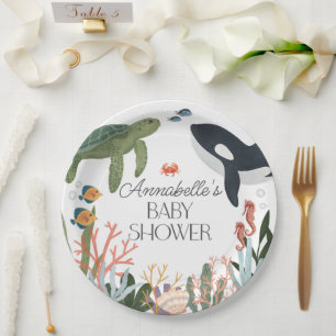 Assiettes En Carton Sous Le Décor Table Baby shower Mer