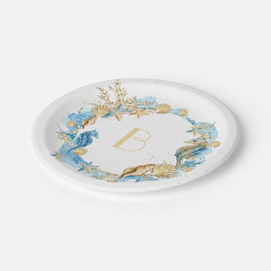 Assiettes En Carton Sous le monogramme d'or bleu marine (Angle)