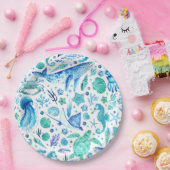 Assiettes En Carton Sous l'eau de la mer Baleine bleue, méduses (Fête)