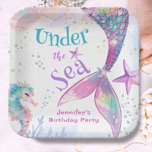 Assiettes En Carton Sous les sirènes de mer Anniversaire rose violet