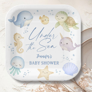Assiettes En Carton Sous l'océan Baby Shower Garçon Mignon Océan