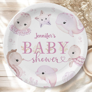 Assiettes En Carton Sous l'océan Fille Baby Shower Rose