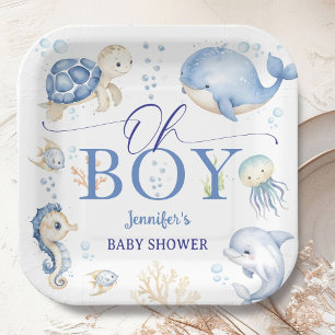 Assiettes En Carton Sous l'océan Fille ou garçon Baby Shower Bleu