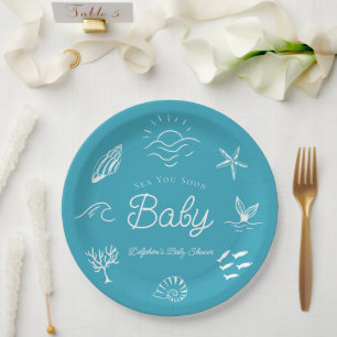 Assiettes En Carton Sous l'océan Vous Bientôt Bleu Baby Shower