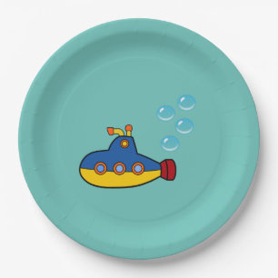 Assiettes En Carton Sous-marin de Jouet Jaune et Bleu avec bulles d'ea