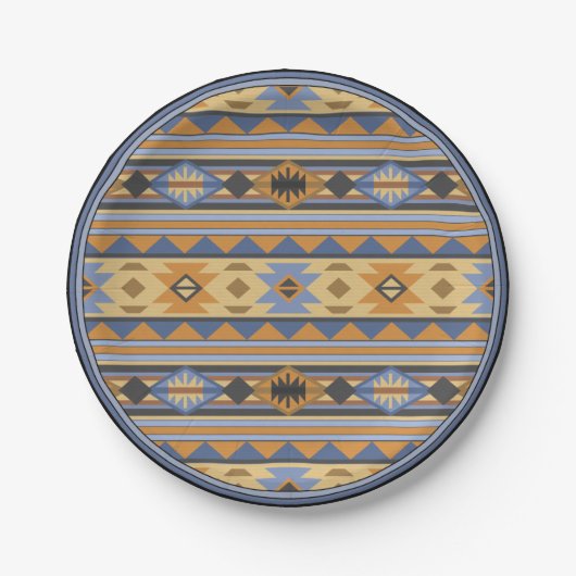 Assiettes En Carton Southwest Design Gold Blue Grey Tribal Motif (Devant)