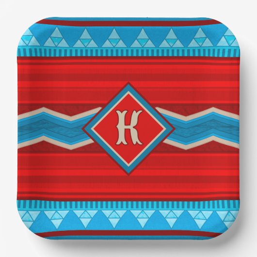 Assiettes En Carton Southwest River Canyon Red Turquoise Monogrammed (Recto)