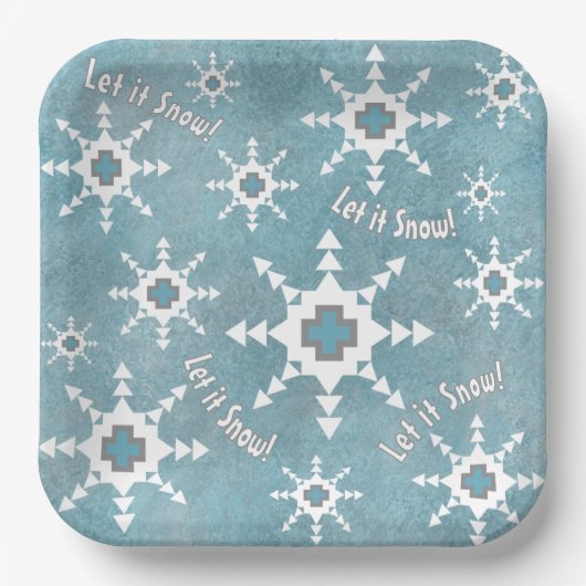 Assiettes En Carton Southwest Winter Snowflakes & Pine Trees Bleu (Recto)