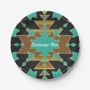 Assiettes En Carton Southwestern Ranch Turquoise Black & Gold Party