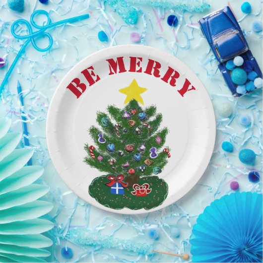 Assiettes En Carton Soyez Joyeux sapin de Noël étoile jaune (Fête)