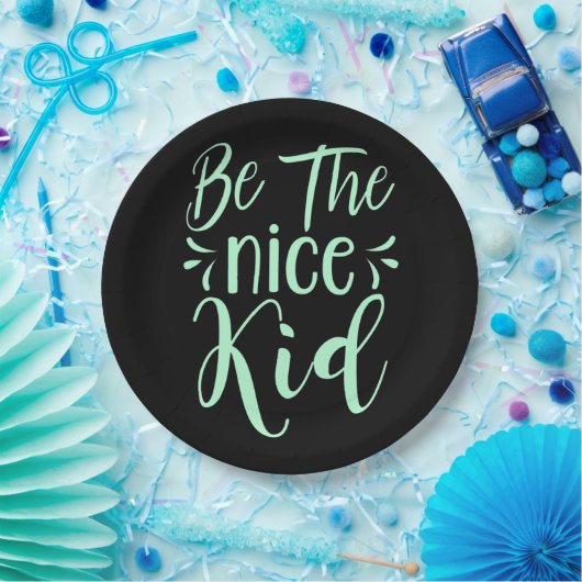 Assiettes En Carton Soyez le bon enfant message positif dans Mint Gree (Fête)