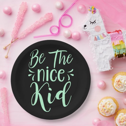 Assiettes En Carton Soyez le bon enfant message positif dans Mint Gree (Fête)