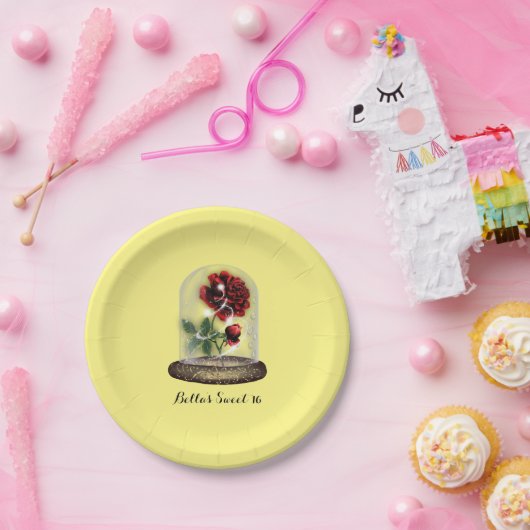 Assiettes En Carton Soyez notre invité Rose rouge en verre Élégant (Fête)