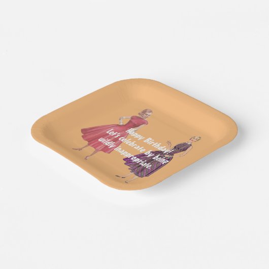 Assiettes En Carton Soyons inappropriés Funky Retro Carré d'anniversai (Angulaire)