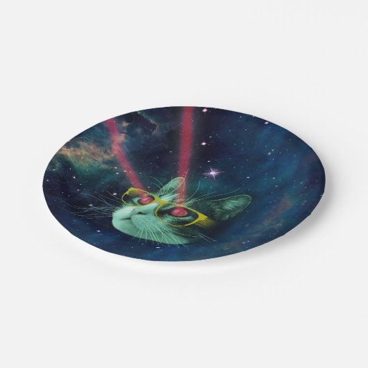 Assiettes En Carton Space cat avec lunettes jaunes (Angle)