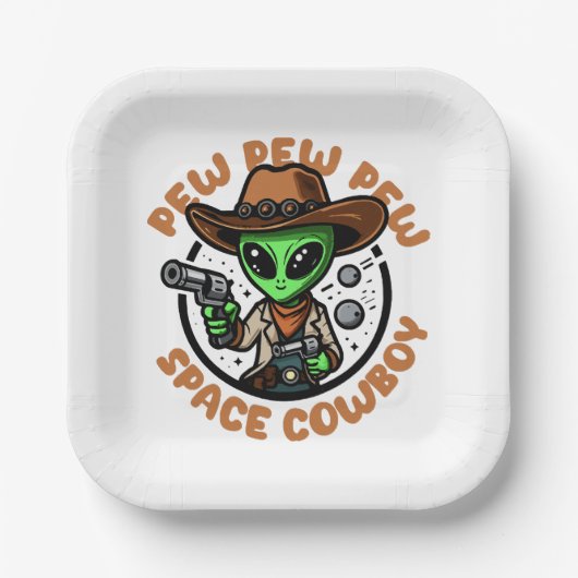 Assiettes En Carton Space Cowboy Funny Alien (Recto)