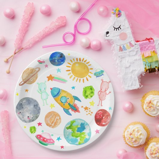 Assiettes En Carton Space Galaxy Planet Rocketship Étoiles Aliens (Fête)