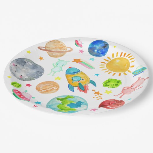 Assiettes En Carton Space Galaxy Planet Rocketship Étoiles Aliens (Angle)