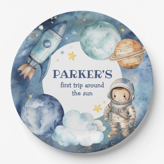 Assiettes En Carton Space Galaxy Premier voyage autour du soleil Anniv (Devant)