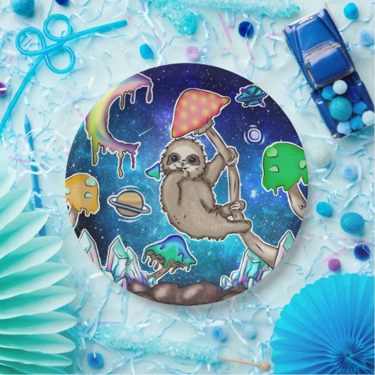 Assiettes En Carton Space Galaxy Sloth Cosmic Champignons Bizarre Crys (Fête)