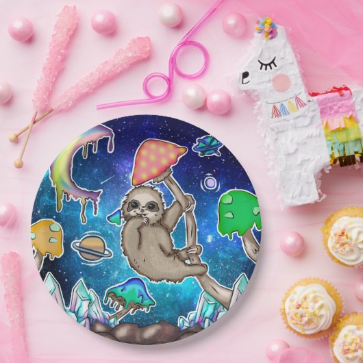 Assiettes En Carton Space Galaxy Sloth Cosmic Champignons Bizarre Crys (Fête)