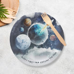 Assiettes En Carton Space Planètes & Rockship Boy 1er anniversaire<br><div class="desc">Planètes spatiales et Rockship Boy 1er Plaques de papier d'anniversaire</div>