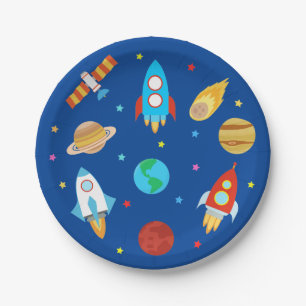 Assiettes En Carton Space Planètes Stars Galaxy bleu