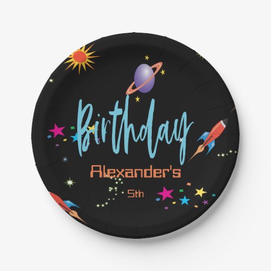 Assiettes En Carton Space Rocket Boys Anniversaire (Devant)