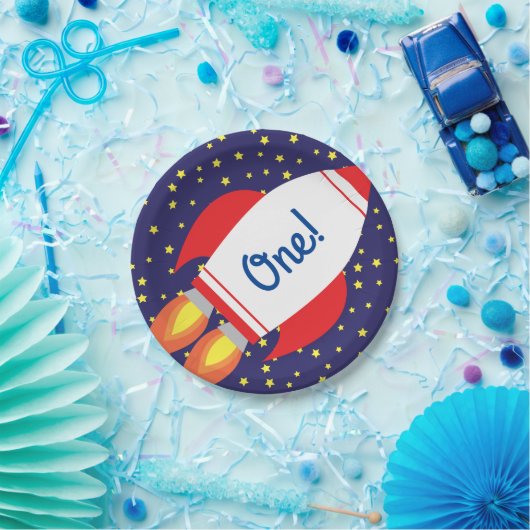 Assiettes En Carton Space Rocket Star Navire Plaques d'anniversaire 1e (Fête)