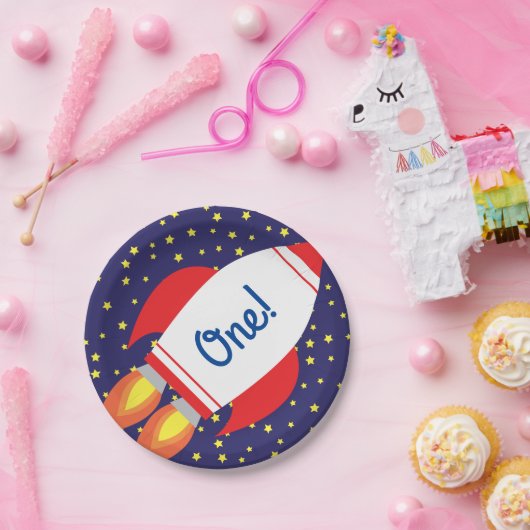 Assiettes En Carton Space Rocket Star Navire Plaques d'anniversaire 1e (Fête)