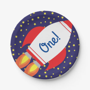 Assiettes En Carton Space Rocket Star Navire Plaques d'anniversaire 1e