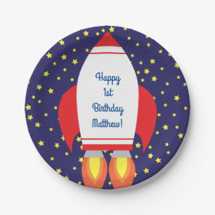 Assiettes En Carton Space Rocket Star Navire Plaques d'anniversaire 1e
