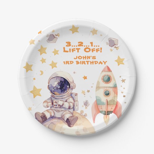 Assiettes En Carton Space Stars & Astronauts Anniversaire de enfant (Devant)