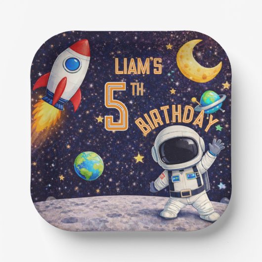 Assiettes En Carton Space theme Outer space Rocket Ship (Recto)