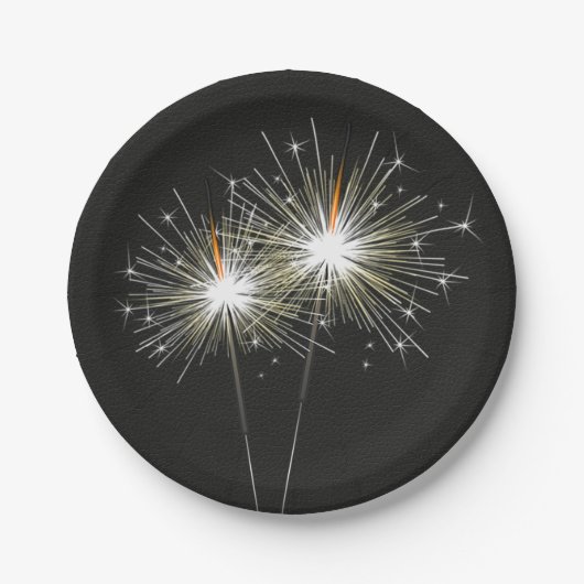 Assiettes En Carton Sparklers de la fête en noir (Devant)