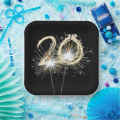 Assiettes En Carton Sparklers du 20e anniversaire sur Noir (Fête)