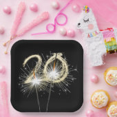 Assiettes En Carton Sparklers du 20e anniversaire sur Noir (Fête)