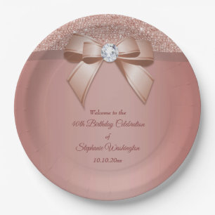 Assiettes En Carton Sparkles & Glamor, Rose d'anniversaire Gold