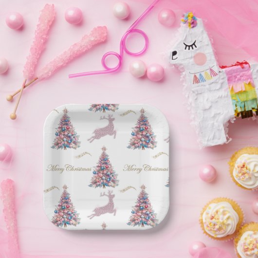 Assiettes En Carton Sparkling Pastel Reindeer Christmas Paper Plates (Fête)