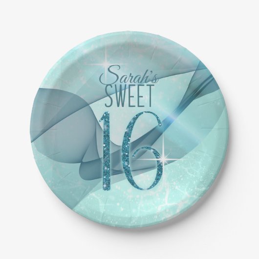 Assiettes En Carton Sparkling Swirls Sweet Sixteen Teal ID652 (Devant)