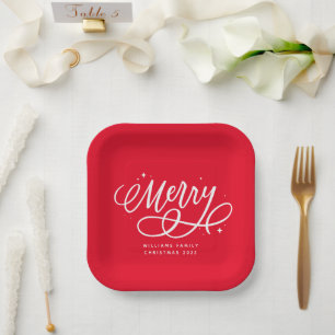 Assiettes En Carton Sparkly Bubbly Script Merry Holiday