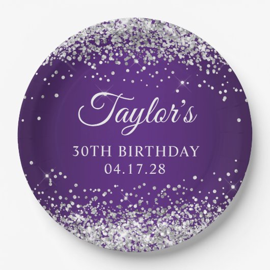 Assiettes En Carton Sparkly Silver Parties scintillant Royal Purple 30 (Devant)