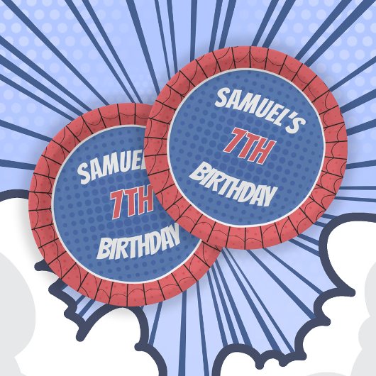 Assiettes En Carton Spider Superhero Rouge et Bleu Anniversaire